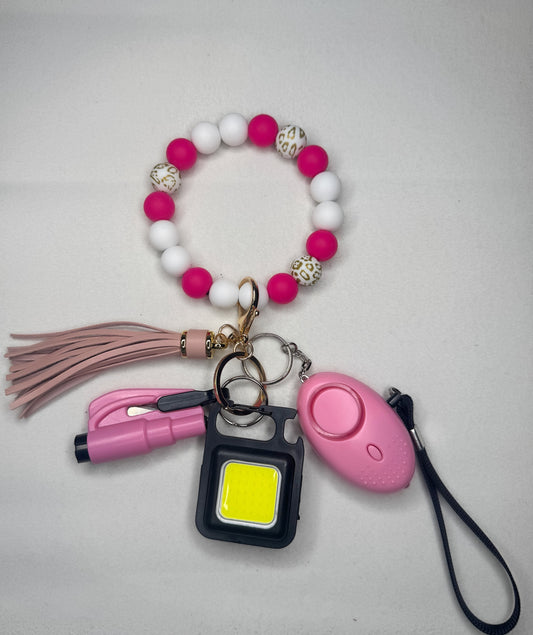 White Pink Alert Keychain